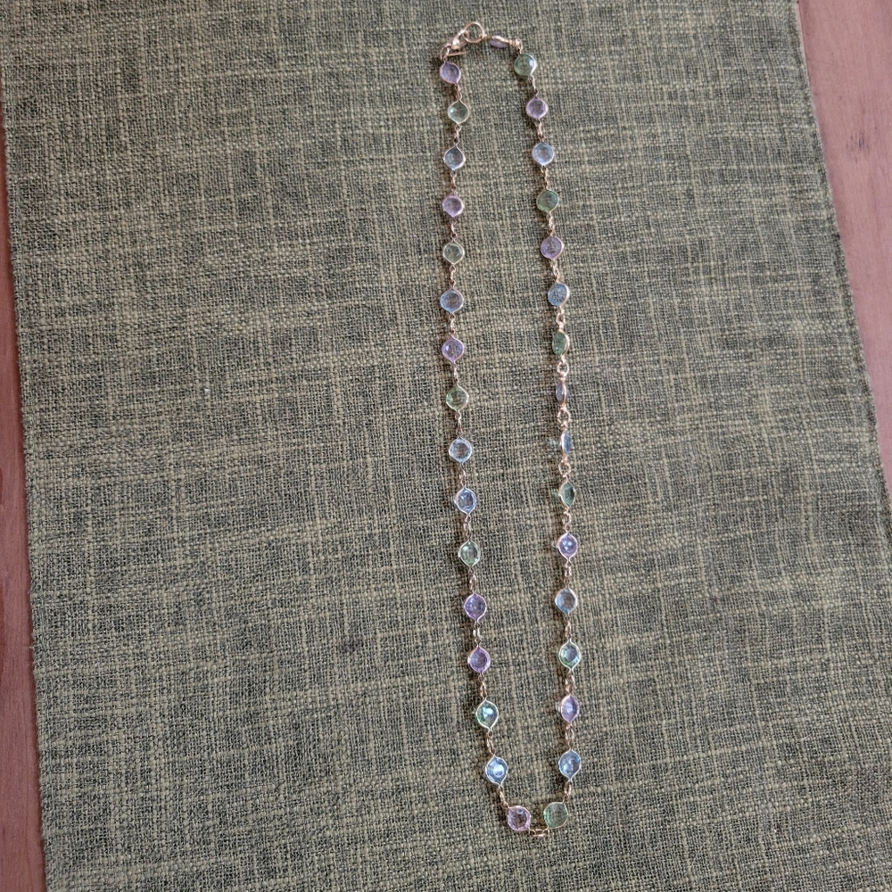 Two Sisters Pastel Gemstone Gold Tone Chain Necklace